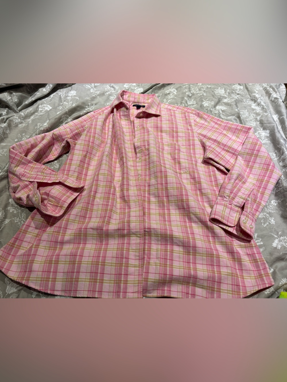 Lands End pink plaid classic dress shirt 1X 16W 18W